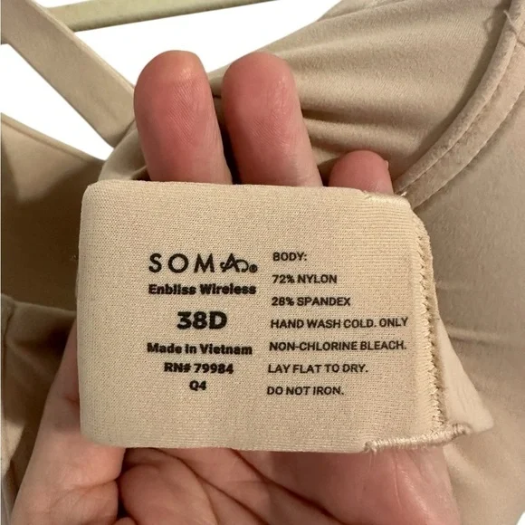 Soma Embliss Wireless Tan Full Coverage Bra with Adjustable Straps Size 38D - Picture 7 of 7